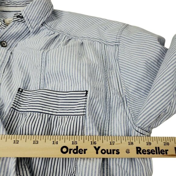 We The Free People Blouse Small Striped Blue Button‎ Front Collared Long Sleeve - Picture 10 of 16